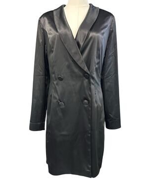 Clover and Sloane NWT Black Satin Tuxedo Blazer Dress Shawl Collar US 10 Gothic